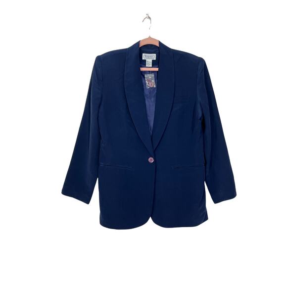 Bridgewater Navy Blue 100% Silk One Button Sewn In Shoulder Pads Blazer Size 8 - Picture 1 of 8